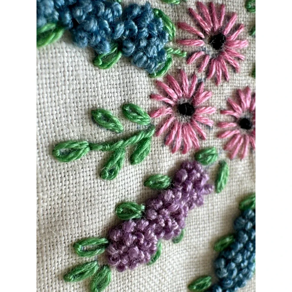 Vintage Pillowcase Pair Hand Embroidered Floral Bow White Linens Grandmacore